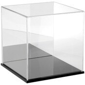 Plymor Clear Acrylic Display Case with Black Base (Mirror Back), 10" x 10" x 10"