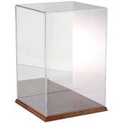 Plymor Clear Acrylic Display Case with Hardwood Base (Mirror Back), 10" W x 10" D x 15" H