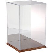 Plymor Clear Acrylic Display Case with Hardwood Base (Mirror Back), 10" W x 10" D x 15" H
