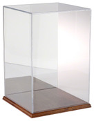 Plymor Clear Acrylic Display Case with Hardwood Base (Mirror Back), 10" W x 10" D x 15" H