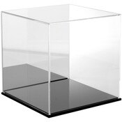 Plymor Clear Acrylic Display Case with Black Base (Mirror Back), 12" x 12" x 12"