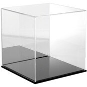 Plymor Clear Acrylic Display Case with Black Base (Mirror Back), 12" x 12" x 12"