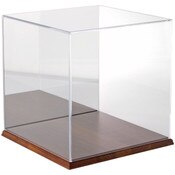 Plymor Clear Acrylic Display Case with Hardwood Base (Mirror Back), 12" x 12" x 12"