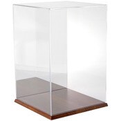 Plymor Clear Acrylic Display Case with Hardwood Base (Mirror Back), 12" W x 12" D x 18" H