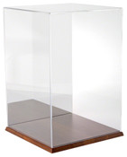 Plymor Clear Acrylic Display Case with Hardwood Base (Mirror Back), 12" W x 12" D x 18" H