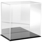 Plymor Clear Acrylic Display Case with Black Base (Mirror Back), 12" W x 8" D x 12" H