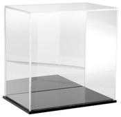 Plymor Clear Acrylic Display Case with Black Base (Mirror Back), 12" W x 8" D x 12" H