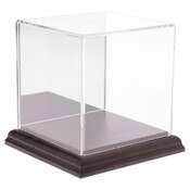 Plymor Clear Acrylic Display Case with Hardwood Base (Mirror Back), 4" x 4" x 4"