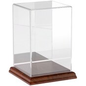 Plymor Clear Acrylic Display Case with Hardwood Base (Mirror Back), 4" W x 4" D x 6" H