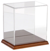 Plymor Clear Acrylic Display Case with Hardwood Base (Mirror Back), 6" W x 4" D x 6" H