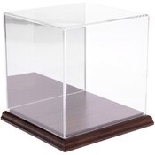 Plymor Clear Acrylic Display Case with Hardwood Base (Mirror Back), 6" x 6" x 6"