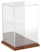 Plymor Clear Acrylic Display Case with Hardwood Base (Mirror Back), 6" W x 6" D x 9" H