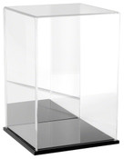 Plymor Clear Acrylic Display Case with Black Base (Mirror Back), 8" W x 8" D x 12" H