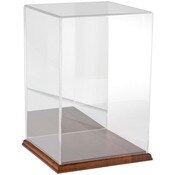 Plymor Clear Acrylic Display Case with Hardwood Base (Mirror Back), 8" W x 8" D x 12" H