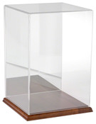 Plymor Clear Acrylic Display Case with Hardwood Base (Mirror Back), 8" W x 8" D x 12" H