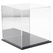 Plymor Clear Acrylic Display Case with Black Base (Mirror Back), 8" x 8" x 8"
