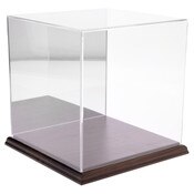 Plymor Clear Acrylic Display Case with Hardwood Base (Mirror Back), 8" x 8" x 8"