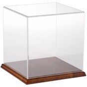Plymor Clear Acrylic Display Case with Hardwood Base, 8" x 8" x 8"