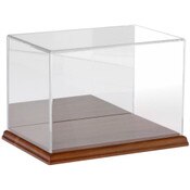 Plymor Clear Acrylic Display Case with Hardwood Base (Mirror Back), 9" W x 6" D x 6" H