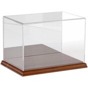 Plymor Clear Acrylic Display Case with Hardwood Base (Mirror Back), 9" W x 6" D x 6" H