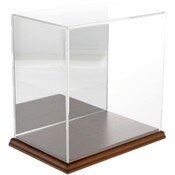 Plymor Clear Acrylic Display Case with Hardwood Base (Mirror Back), 9" W x 6" D x 9" H