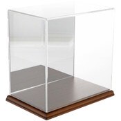 Plymor Clear Acrylic Display Case with Hardwood Base (Mirror Back), 9" W x 6" D x 9" H