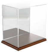Plymor Clear Acrylic Display Case with Hardwood Base (Mirror Back), 9" W x 6" D x 9" H