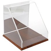 Plymor Clear Acrylic Slanted Front Display Case with Hardwood Base, Mirror Back 10" x10" x10"