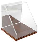 Plymor Clear Acrylic Slanted Front Display Case with Hardwood Base, Mirror Back 10" x10" x10"