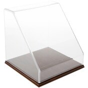 Plymor Clear Acrylic Slanted Front Display Case with Hardwood Base, 10" x 10" x 10"
