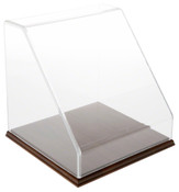 Plymor Clear Acrylic Slanted Front Display Case with Hardwood Base, 10" x 10" x 10"
