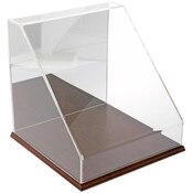 Plymor Clear Acrylic Slant Front Display Case with Hardwood Base (Mirror Back), 12" x12" x12"