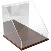 Plymor Clear Acrylic Slant Front Display Case with Hardwood Base (Mirror Back), 12" x12" x12"