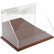 Plymor Clear Acrylic Slant Front Display Case with Hardwood Base (Mirror Back), 12" W x 8" D x 8" H