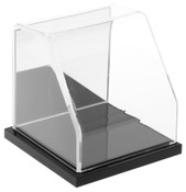 Plymor Clear Acrylic Slanted Front Display Case with Black Base (Mirror Back), 4" x 4" x 4"