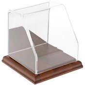 Plymor Clear Acrylic Slanted Front Display Case with Hardwood Base (Mirror Back), 4" x 4" x 4"
