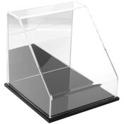 Plymor Clear Acrylic Slanted Front Display Case with Black Base (Mirror Back), 8" x 8" x 8"