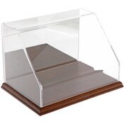 Plymor Clear Acrylic Slant Front Display Case with Hardwood Base (Mirror Back), 9" W x 6" D x 6" H