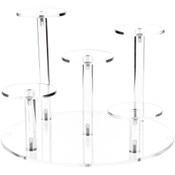 Plymor Clear Acrylic Round 10" Base Display Riser with 5 Round 3" Display Pedestals, 7" High