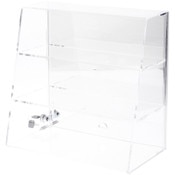 Plymor Clear Acrylic Locking Display Case with Slanted Front and Sliding Back, 2 Flat Shelves (Mirrored), 13.75" H x 14" W x 7.75" D