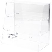 Plymor Clear Acrylic Locking Display Case with Slanted Front and Sliding Back, 2 Flat Shelves (Mirrored), 13.75" H x 14" W x 7.75" D