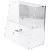 Plymor Clear Acrylic Locking Display Case with Slanted Front and Sliding Back, 1 Flat Shelf (Mirrored), 13.75" H x 14" W x 7.75" D