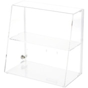 Plymor Clear Acrylic Locking Display Case with Slanted Front and Sliding Back, 1 Flat Shelf, 13.75" H x 14" W x 7.75" D
