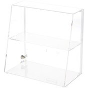 Plymor Clear Acrylic Locking Display Case with Slanted Front and Sliding Back, 1 Flat Shelf, 13.75" H x 14" W x 7.75" D