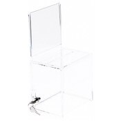 Plymor Clear Acrylic Locking Ballot / Collection Box + Sign Holder, 6.25" W x 4.5" D x 6" H (Holds 5.75" x 5" Sign)
