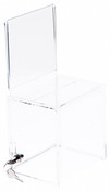 Plymor Clear Acrylic Locking Ballot / Collection Box + Sign Holder, 6.25" W x 4.5" D x 6" H