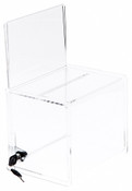 Plymor Clear Acrylic Locking Ballot / Collection Box w/ Sign Holder, 8" W x 6.5" D x 7" H