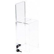 Plymor Clear Acrylic Locking Ballot / Collection Box With Sign Holder, 5" W x 5" D x 9" H (Holds 4.5" x 5" Sign)