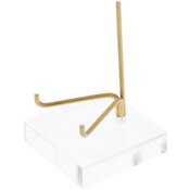 Plymor Clear Acrylic Base with Adjustable Brass Rods to Hold Rock, Fossil, and Mineral Specimen, 2.75" H x 1.75" W x 1.75" D (1.25" Arm Length)