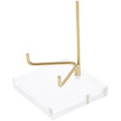 Plymor Clear Acrylic Base with Adjustable Brass Rods to Hold Rock, Fossil, and Mineral Specimen, 3.25" H x 2.5" W x 2.5" D (1.625" Arm Length)